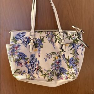 Dana Buchman Floral Tote - Cream with Blue and Green